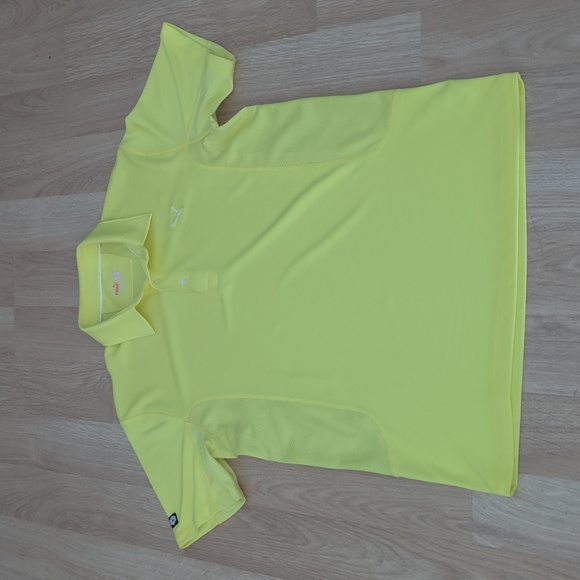 Puma Mens Casual Golf Polo Sz Medium Yellow Puma Logo Short Sleeve - Picture 1 of 15